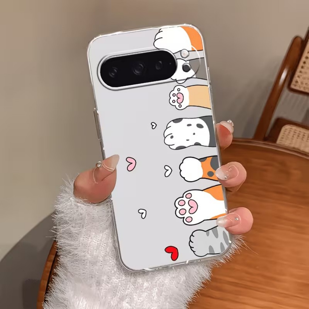 Google Pixel 9 Pro - غطاء هاتف سيليكون شفاف بتصميم مخلب